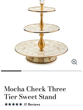 MacKenzie-Childs Mocha Check Three-Tier Serve Stand - Gold Accents